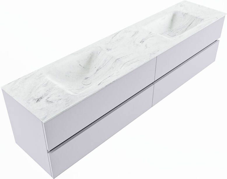 Mondiaz Vica Dlux badmeubel 200cm Cale Cloud wastafel Opalo dubbel zonder kraangat