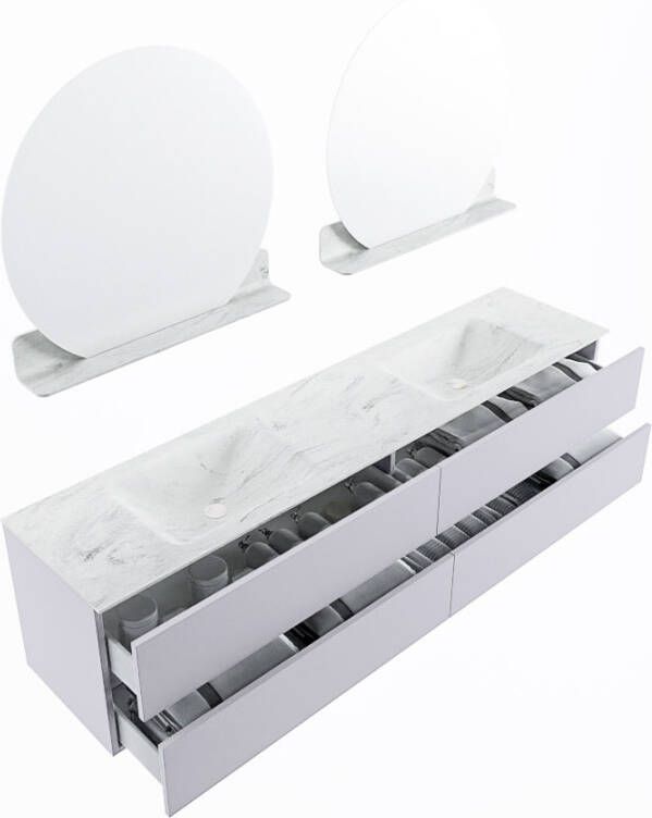 Mondiaz Vica Dlux badmeubel 200cm Cale Cloud wastafel Opalo dubbel zonder kraangat