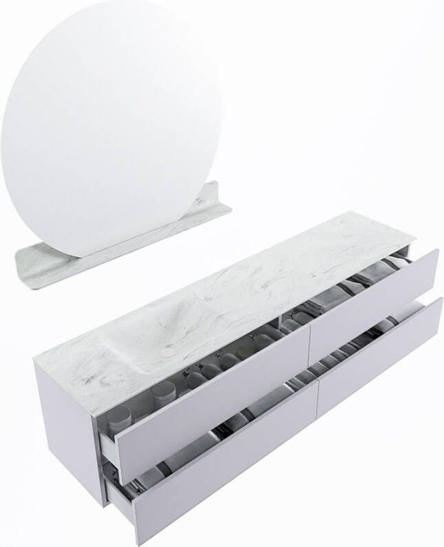 Mondiaz Vica Dlux badmeubel 200cm Cale Cloud wastafel Opalo links met 1 kraangat