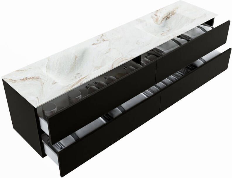 Mondiaz Vica Dlux badmeubel 200cm Urban Cloud wastafel Frappe dubbel met 2 kraangaten