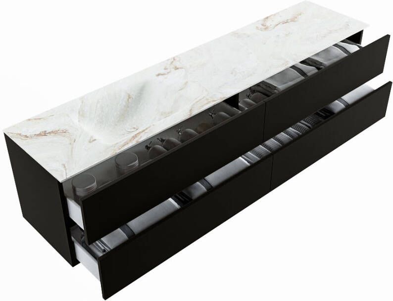 Mondiaz Vica Dlux badmeubel 200cm Urban Cloud wastafel Frappe links met 1 kraangat