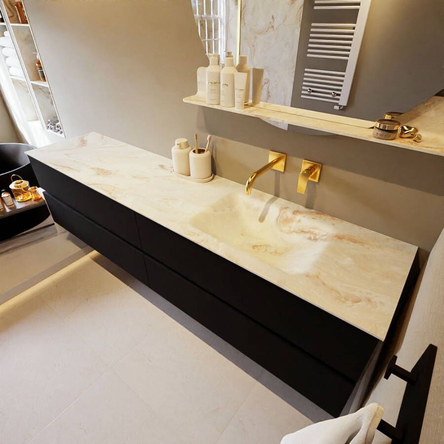 Mondiaz Vica Dlux badmeubel 200cm Urban Cloud wastafel Frappe rechts zonder kraangat
