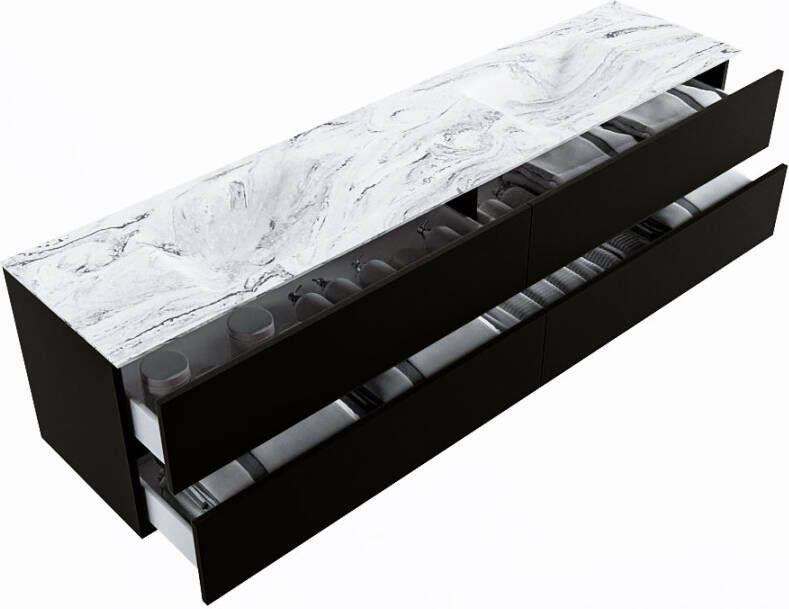 Mondiaz Vica Dlux badmeubel 200cm Urban Cloud wastafel Glace dubbel met 2 kraangaten
