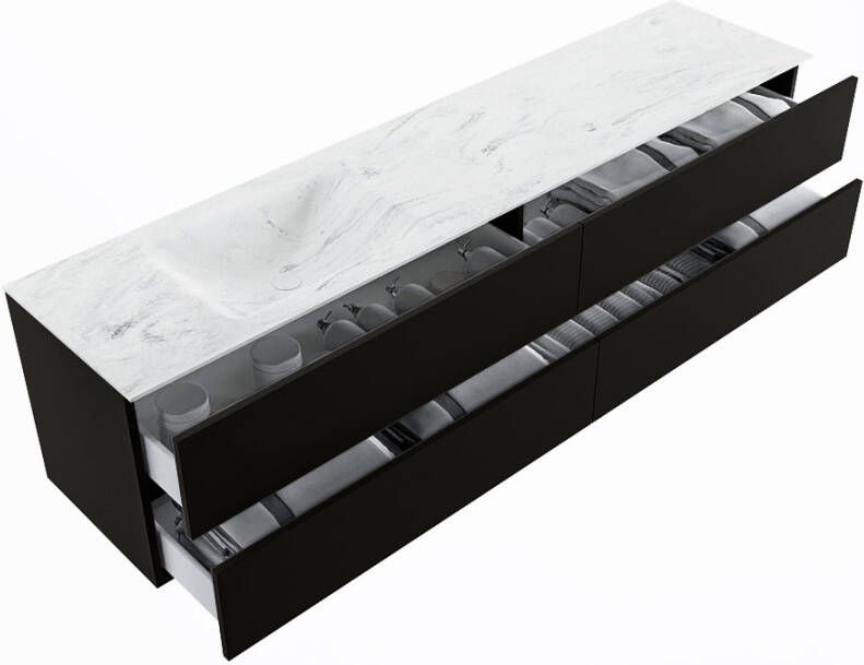 Mondiaz Vica Dlux badmeubel 200cm Urban Cloud wastafel Opalo links zonder kraangat