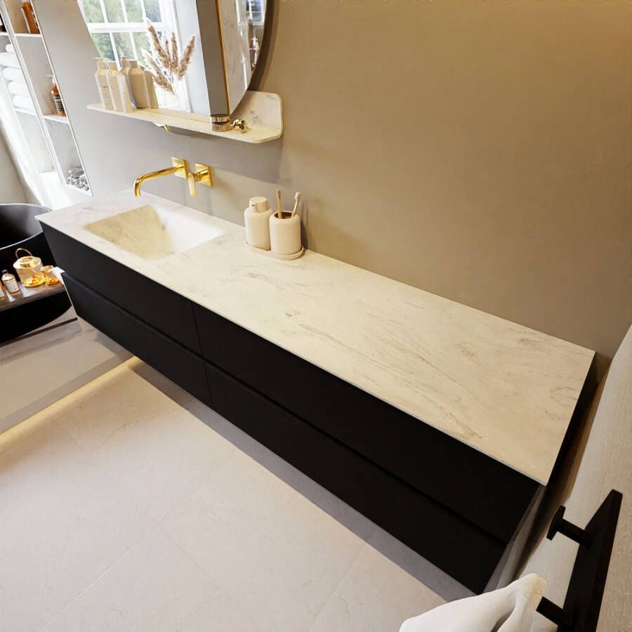 Mondiaz Vica Dlux badmeubel 200cm Urban Cloud wastafel Opalo links zonder kraangat