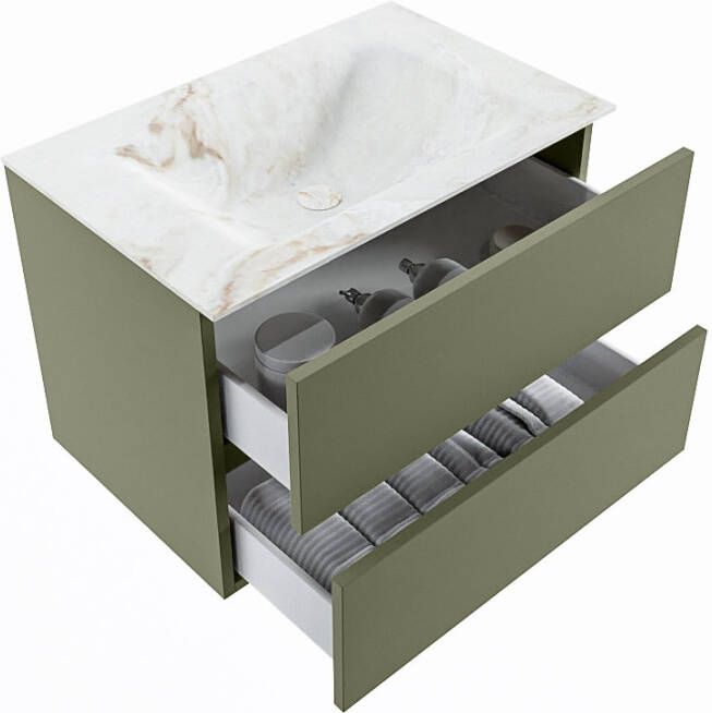Mondiaz Vica Dlux badmeubel 70cm Army Cloud wastafel Frappe midden met 1 kraangat