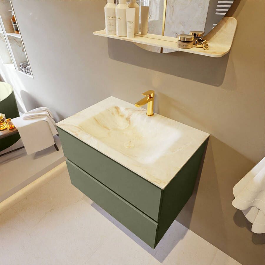 Mondiaz Vica Dlux badmeubel 70cm Army Cloud wastafel Frappe midden met 1 kraangat