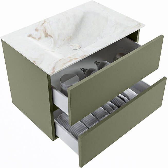 Mondiaz Vica Dlux badmeubel 70cm Army Cloud wastafel Frappe midden zonder kraangat