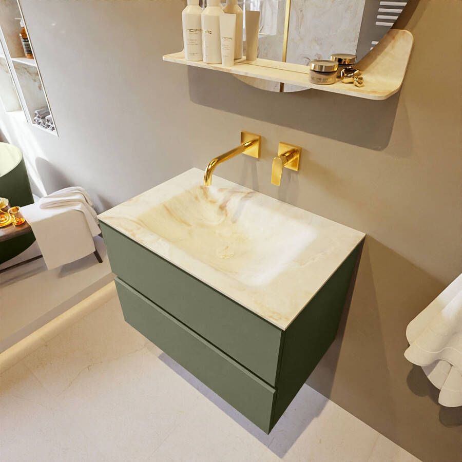 Mondiaz Vica Dlux badmeubel 70cm Army Cloud wastafel Frappe midden zonder kraangat