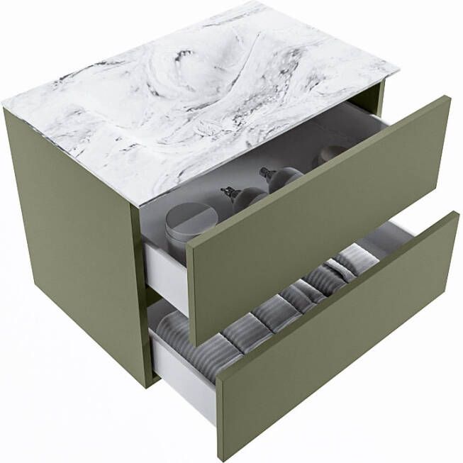 Mondiaz Vica Dlux badmeubel 70cm Army Cloud wastafel Glace midden zonder kraangat