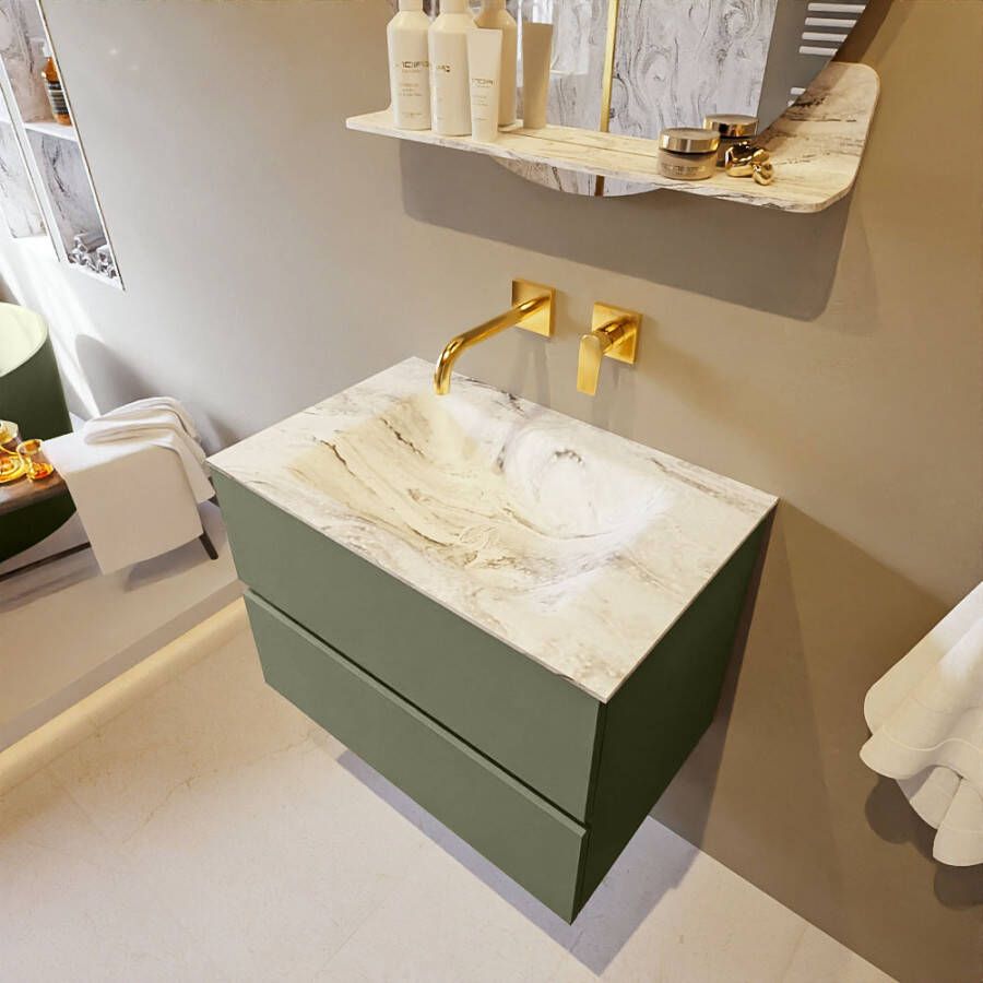 Mondiaz Vica Dlux badmeubel 70cm Army Cloud wastafel Glace midden zonder kraangat