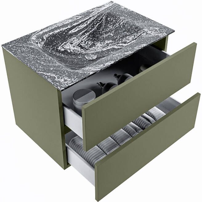 Mondiaz Vica Dlux badmeubel 70cm Army Cloud wastafel Lava midden zonder kraangat