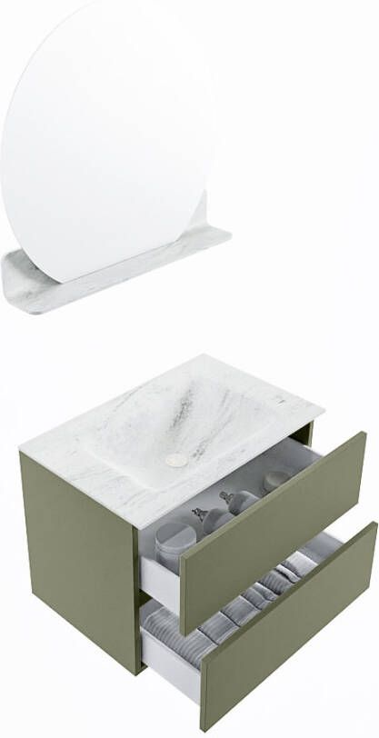 Mondiaz Vica Dlux badmeubel 70cm Army Cloud wastafel Opalo midden met 1 kraangat