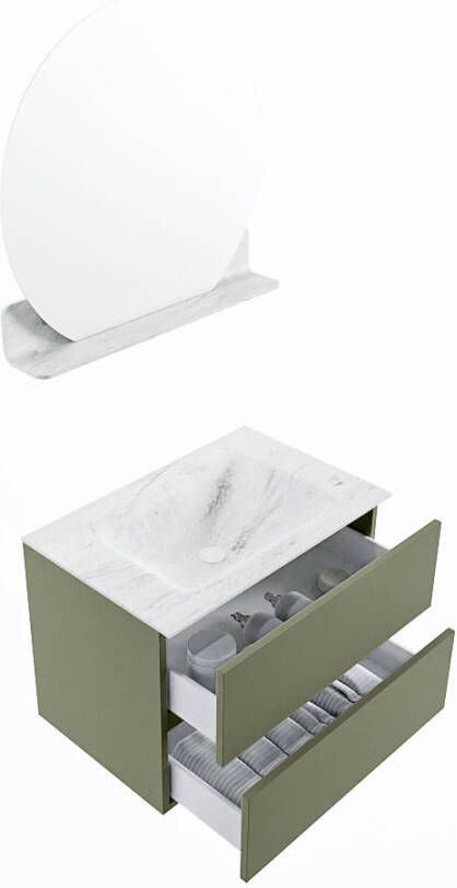 Mondiaz Vica Dlux badmeubel 70cm Army Cloud wastafel Opalo midden zonder kraangat