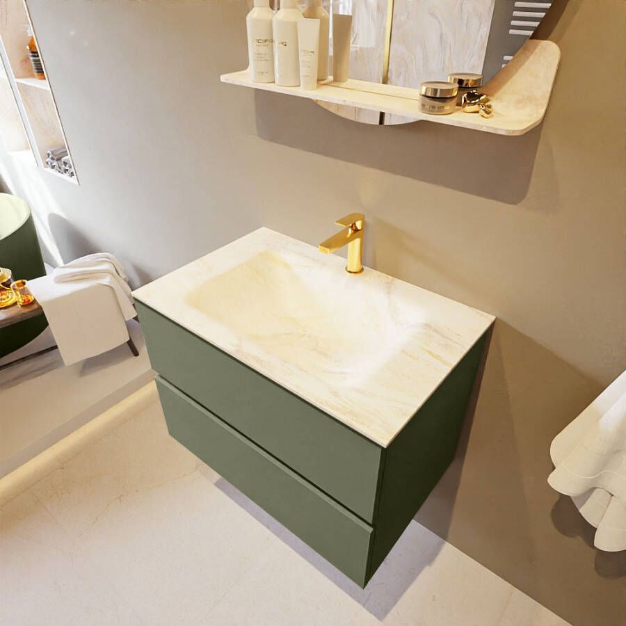 Mondiaz Vica Dlux badmeubel 70cm Army Cloud wastafel Ostra midden met 1 kraangat