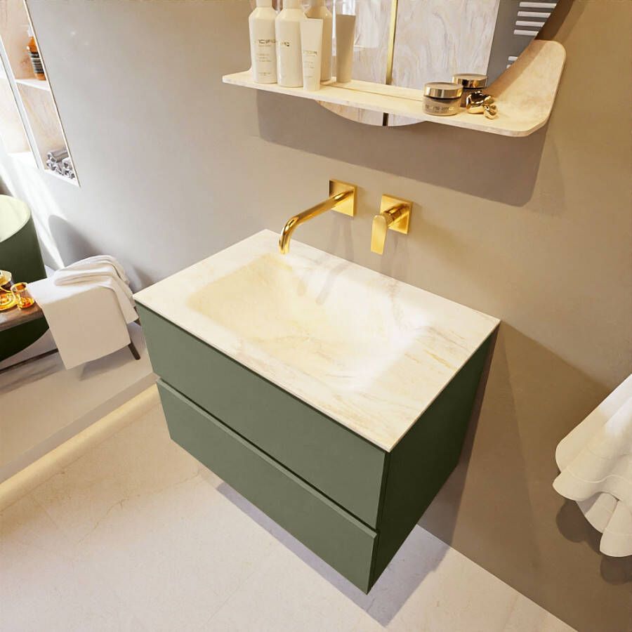 Mondiaz Vica Dlux badmeubel 70cm Army Cloud wastafel Ostra midden zonder kraangat