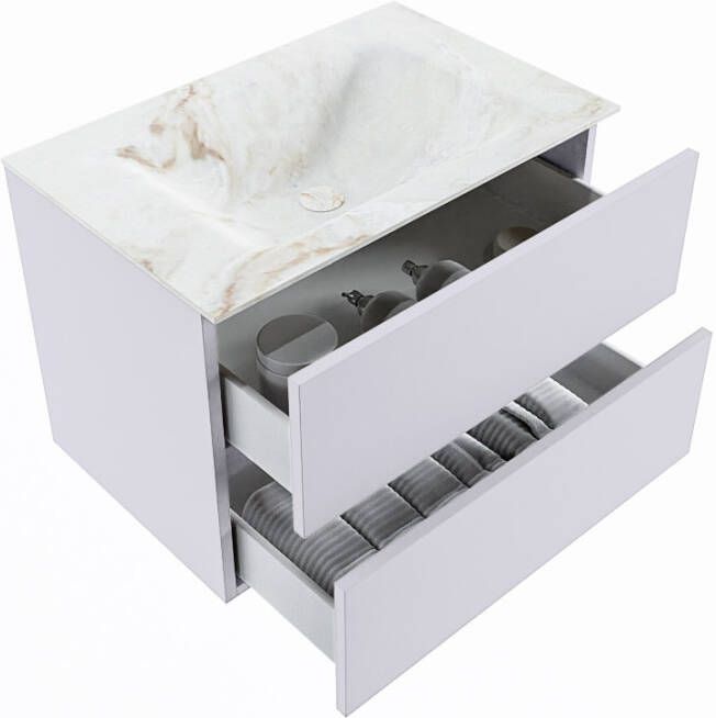 Mondiaz Vica Dlux badmeubel 70cm Cale Cloud wastafel Frappe midden met 1 kraangat