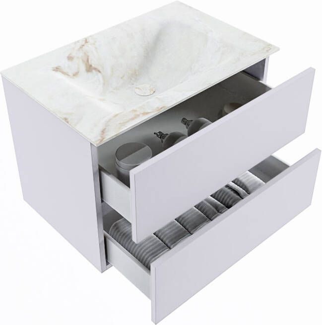 Mondiaz Vica Dlux badmeubel 70cm Cale Cloud wastafel Frappe midden zonder kraangat