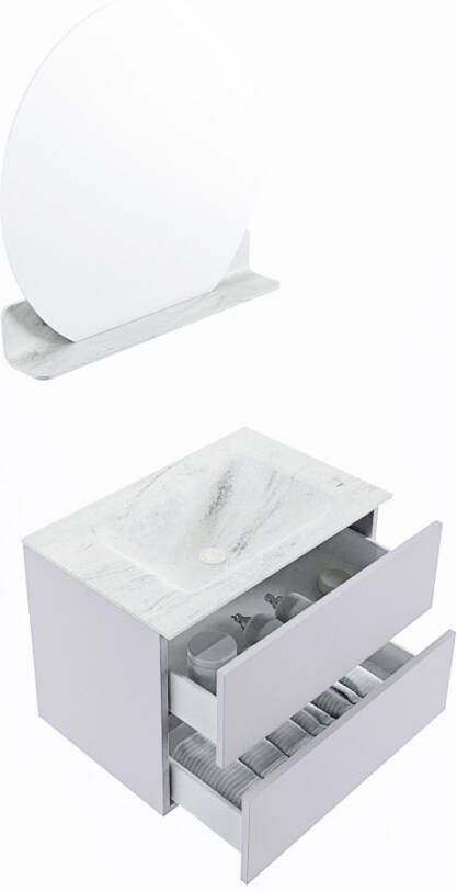 Mondiaz Vica Dlux badmeubel 70cm Cale Cloud wastafel Opalo midden met 1 kraangat