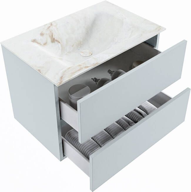 Mondiaz Vica Dlux badmeubel 70cm Clay Cloud wastafel Frappe midden met 1 kraangat