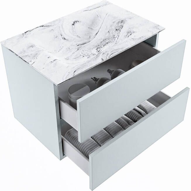 Mondiaz Vica Dlux badmeubel 70cm Clay Cloud wastafel Glace midden zonder kraangat