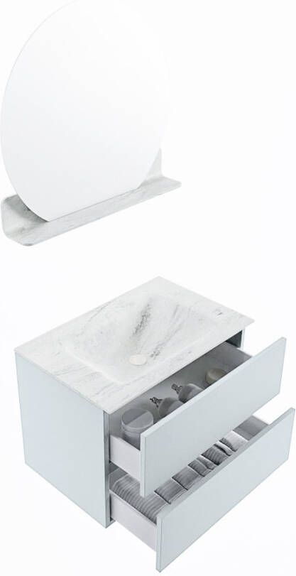 Mondiaz Vica Dlux badmeubel 70cm Clay Cloud wastafel Opalo midden zonder kraangat