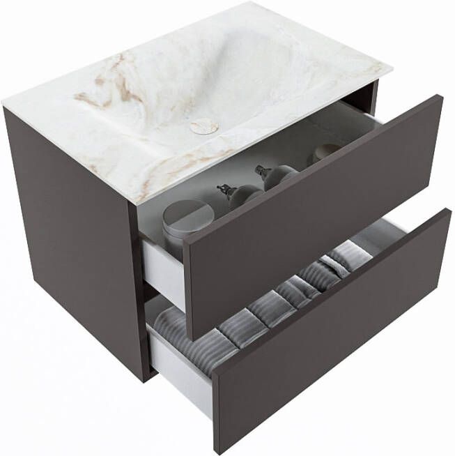 Mondiaz Vica Dlux badmeubel 70cm Dark grey Cloud wastafel Frappe midden met 1 kraangat