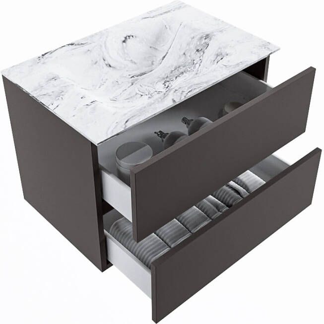 Mondiaz Vica Dlux badmeubel 70cm Dark grey Cloud wastafel Glace midden met 1 kraangat