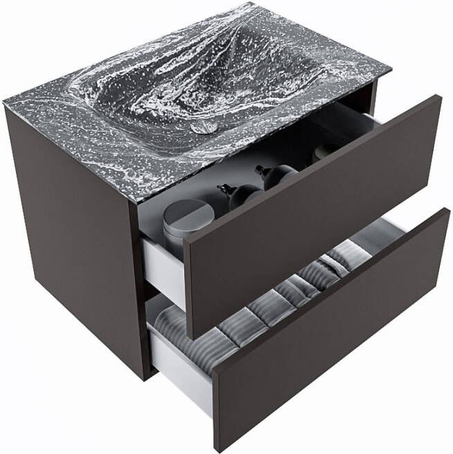 Mondiaz Vica Dlux badmeubel 70cm Dark grey Cloud wastafel Lava midden met 1 kraangat