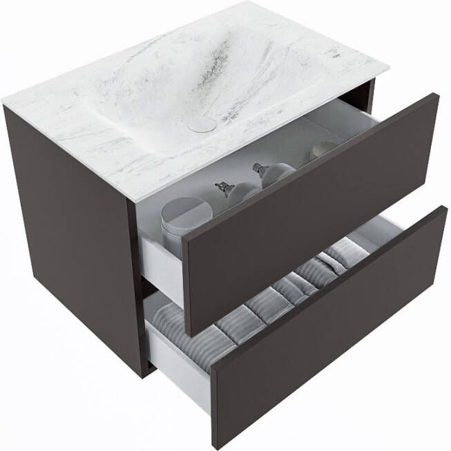 Mondiaz Vica Dlux badmeubel 70cm Dark grey Cloud wastafel Opalo midden met 1 kraangat