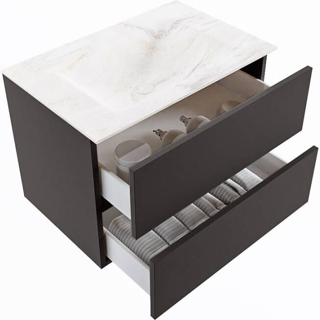 Mondiaz Vica Dlux badmeubel 70cm Dark grey Cloud wastafel Ostra midden met 1 kraangat