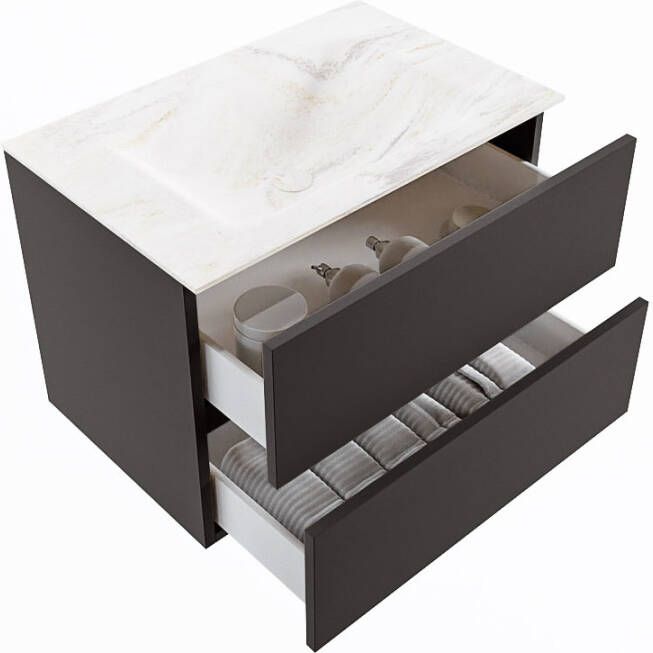 Mondiaz Vica Dlux badmeubel 70cm Dark grey Cloud wastafel Ostra midden zonder kraangat