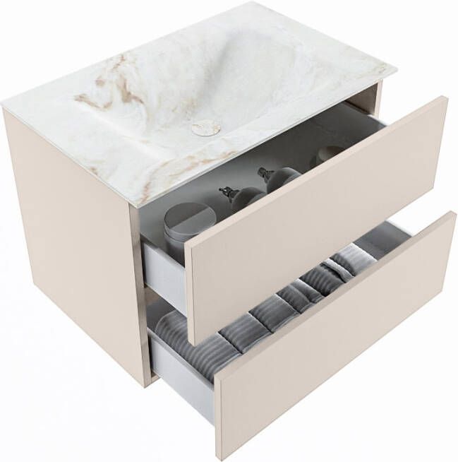 Mondiaz Vica Dlux badmeubel 70cm Linen Cloud wastafel Frappe midden zonder kraangat