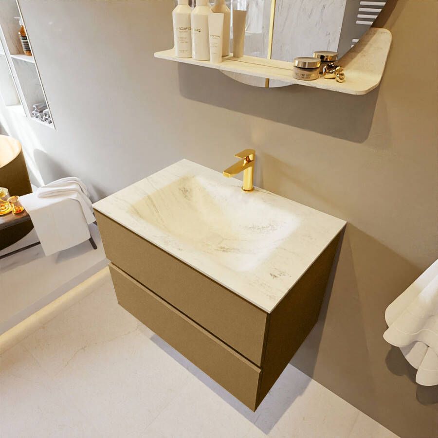 Mondiaz Vica Dlux badmeubel 70cm Oro Cloud wastafel Opalo midden met 1 kraangat