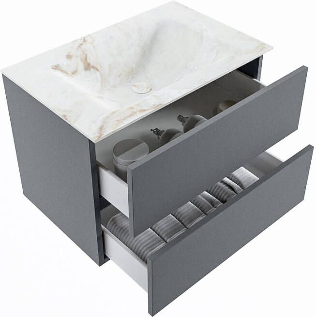 Mondiaz Vica Dlux badmeubel 70cm Plata Cloud wastafel Frappe midden met 1 kraangat