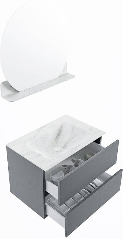 Mondiaz Vica Dlux badmeubel 70cm Plata Cloud wastafel Opalo midden met 1 kraangat