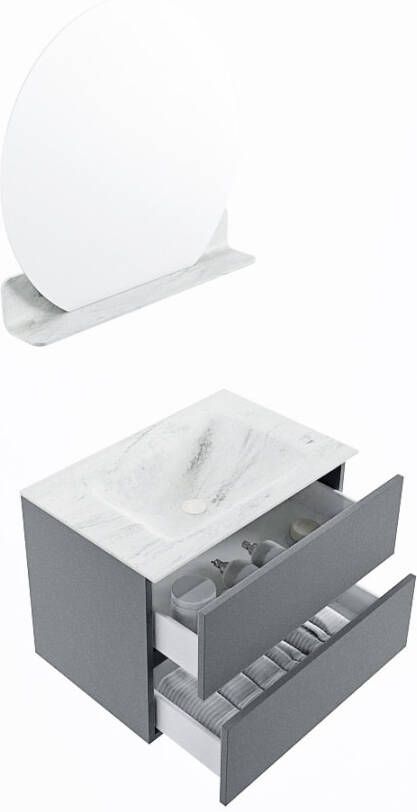 Mondiaz Vica Dlux badmeubel 70cm Plata Cloud wastafel Opalo midden zonder kraangat