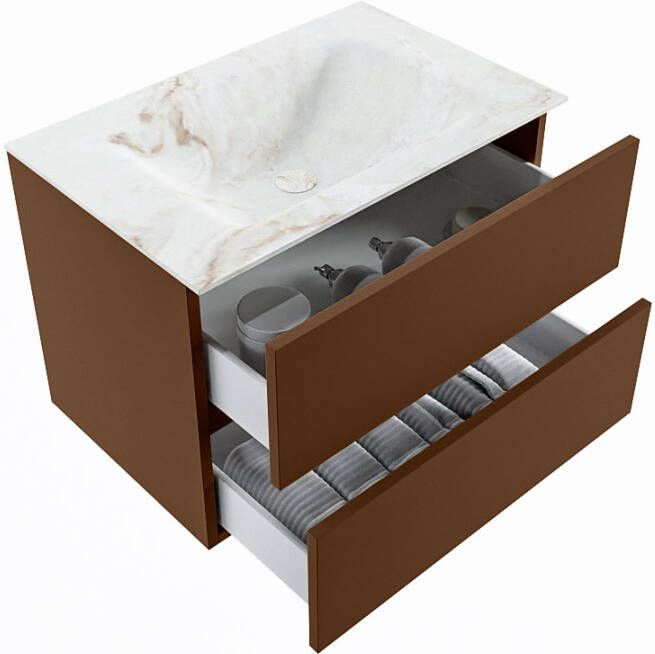 Mondiaz Vica Dlux badmeubel 70cm Rust Cloud wastafel Frappe midden met 1 kraangat