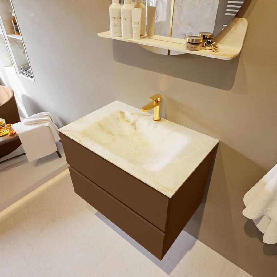 Mondiaz Vica Dlux badmeubel 70cm Rust Cloud wastafel Frappe midden met 1 kraangat