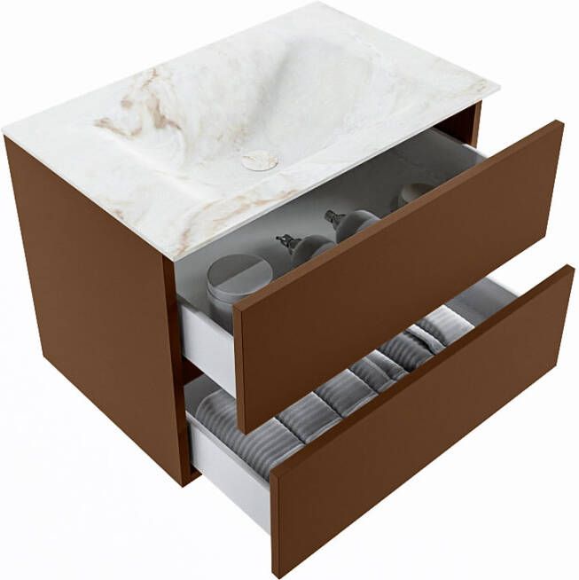 Mondiaz Vica Dlux badmeubel 70cm Rust Cloud wastafel Frappe midden zonder kraangat