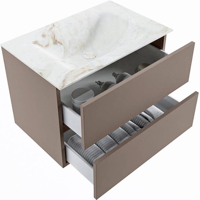 Mondiaz Vica Dlux badmeubel 70cm Smoke Cloud wastafel Frappe midden met 1 kraangat