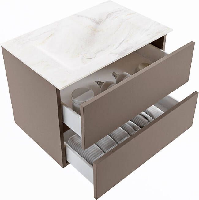 Mondiaz Vica Dlux badmeubel 70cm Smoke Cloud wastafel Ostra midden zonder kraangat