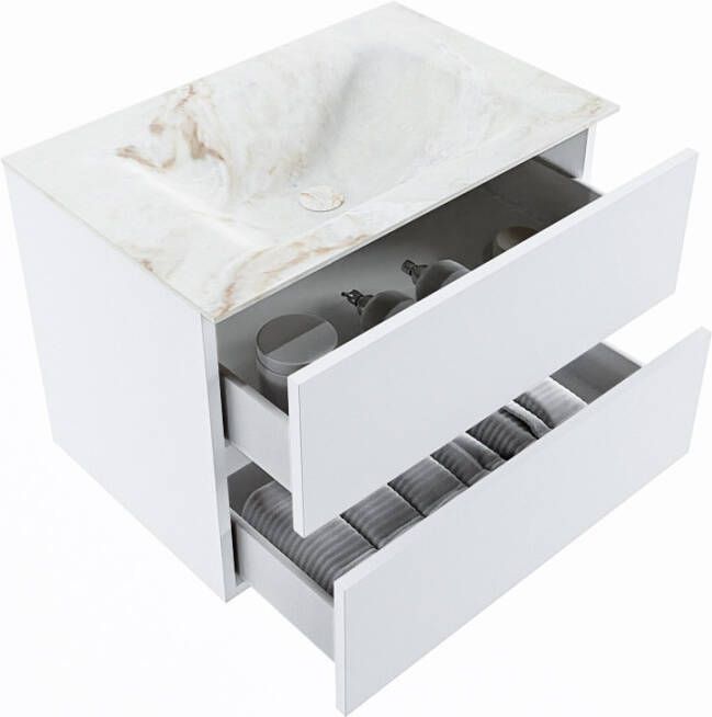 Mondiaz Vica Dlux badmeubel 70cm Talc Cloud wastafel Frappe midden met 1 kraangat