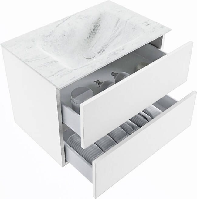 Mondiaz Vica Dlux badmeubel 70cm Talc Cloud wastafel Opalo midden met 1 kraangat