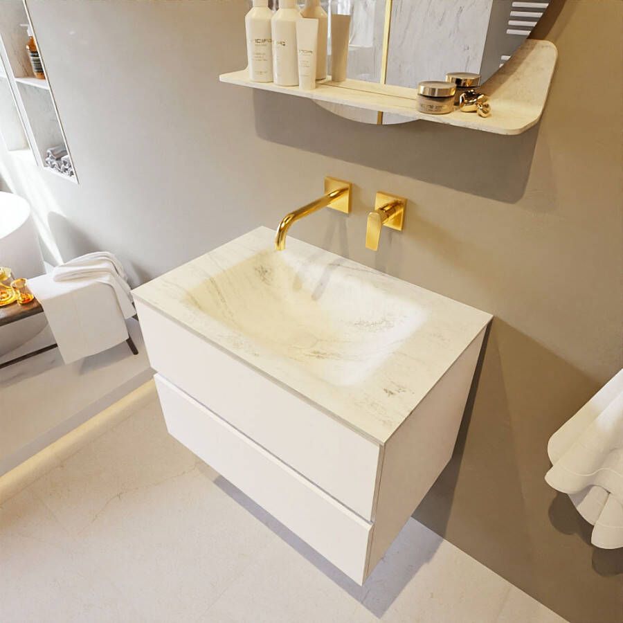 Mondiaz Vica Dlux badmeubel 70cm Talc Cloud wastafel Opalo midden zonder kraangat
