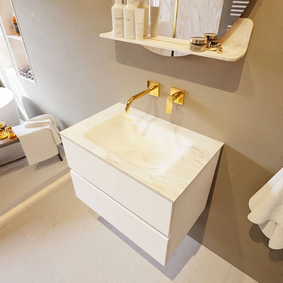 Mondiaz Vica Dlux badmeubel 70cm Talc Cloud wastafel Ostra midden zonder kraangat
