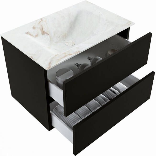 Mondiaz Vica Dlux badmeubel 70cm Urban Cloud wastafel Frappe midden zonder kraangat