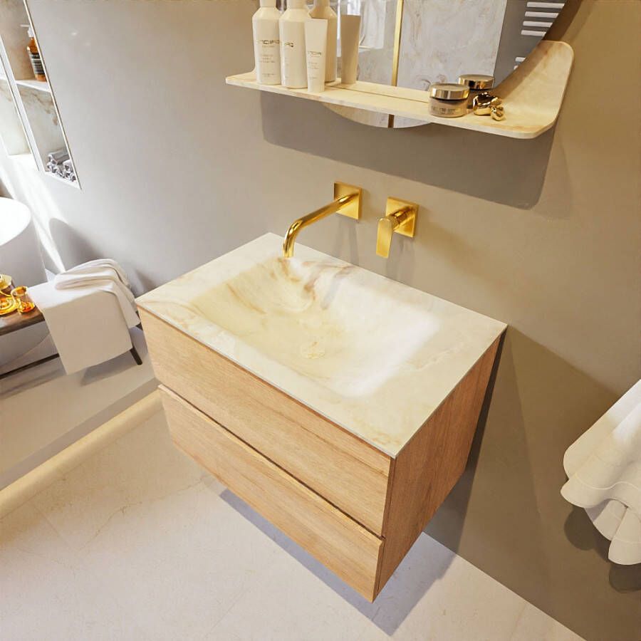 Mondiaz Vica Dlux badmeubel 70cm Washed Oak Cloud wastafel Frappe midden zonder kraangat