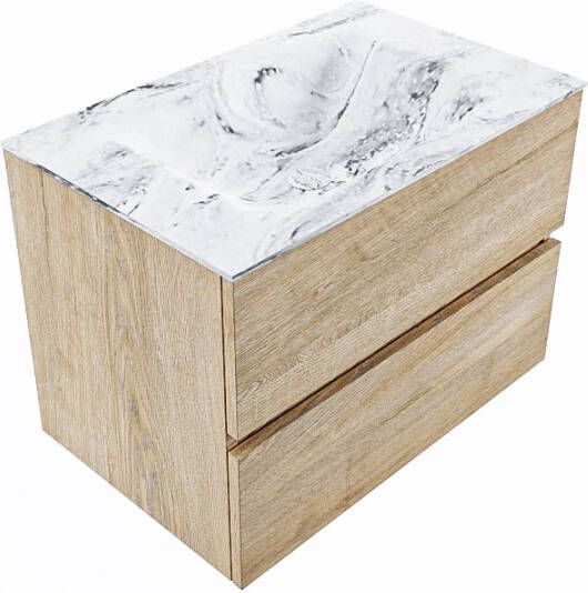 Mondiaz Vica Dlux badmeubel 70cm Washed Oak Cloud wastafel Glace midden zonder kraangat