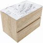 Mondiaz VICA-DLUX 70cm badmeubel onderkast Washed Oak 2 lades. Inbouw wastafel CLOUD midden zonder kraangat kleur Glace. - Thumbnail 2